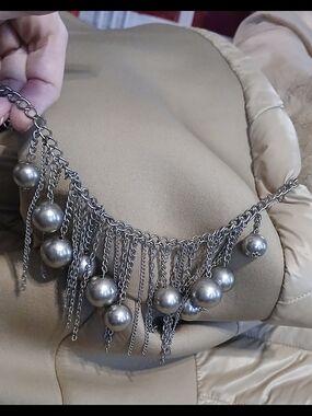 Silver-Tone Fringe Ball Necklace - Women Jewelry Vintage Ruby Rd